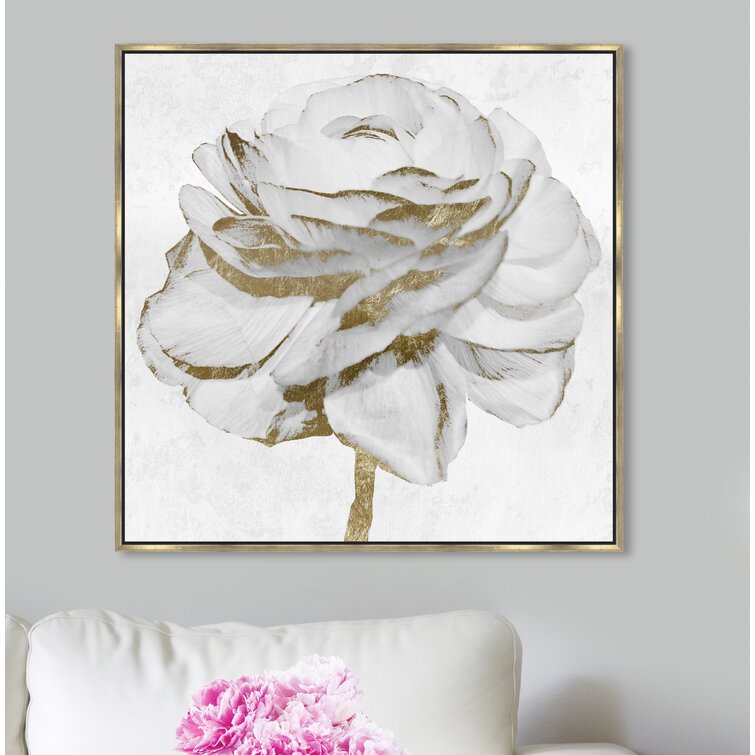 Signature White Gold Peony Framed On Canvas by Oliver Gal Print